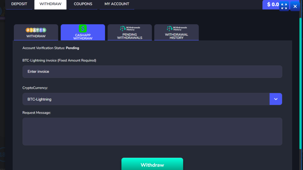 Screenshot of CashApp withdrawal request at MrO 